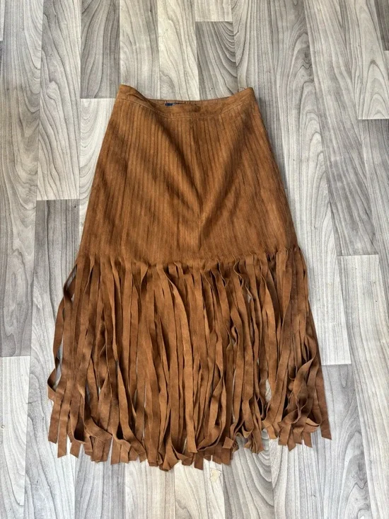 Polo Ralph Lauren 4 Brown Western Fringed Suede Midi Skirt - Picture 3 of 8